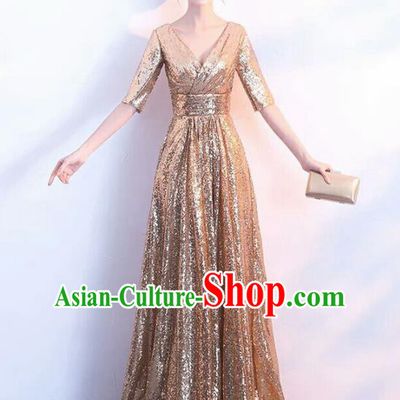 Top Grade Stage Performance Costumes Modern Dance Elegant Golden Full Dress for Women