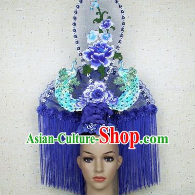 Asian Chinese Traditional Palace Hair Accessories Catwalks Peacock Headdress for Women