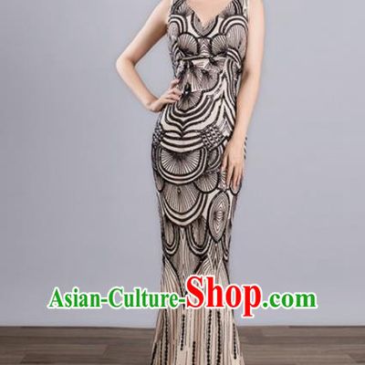 Top Grade Stage Performance Costumes Modern Dance Elegant Black Full Dress for Women