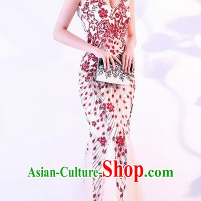 Top Grade Stage Performance Costumes Modern Dance Elegant White Veil Full Dress for Women