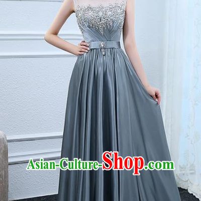 Top Grade Stage Performance Costumes Modern Dance Elegant Grey Satin Full Dress for Women