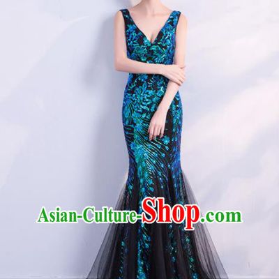 Top Grade Stage Performance Costumes Modern Dance Elegant Black Veil Full Dress for Women
