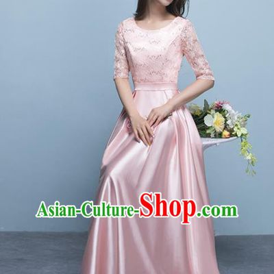 Top Grade Stage Performance Compere Pink Formal Dress Chorus Elegant Lace Full Dress for Women