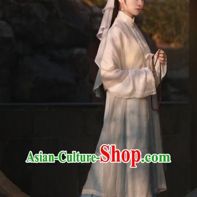 Traditional Chinese Ancient Taoist Nun Hanfu Dress Ming Dynasty Nobility Lady Silk Historical Costumes Complete Set