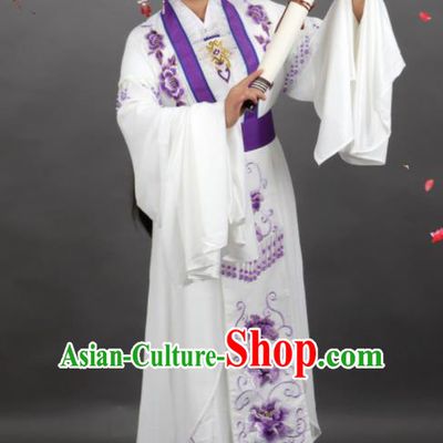 Professional Chinese Traditional Beijing Opera Embroidered White Dress Ancient Palace Princess Costume for Women