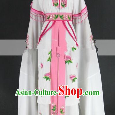 Chinese Traditional Peking Opera Diva Kou Zhu White Dress Ancient Palace Lady Costume for Women