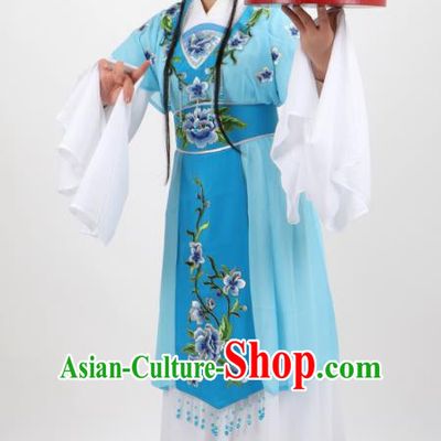 Chinese Traditional Peking Opera Diva Kou Zhu Blue Dress Ancient Court Maid Costume for Women