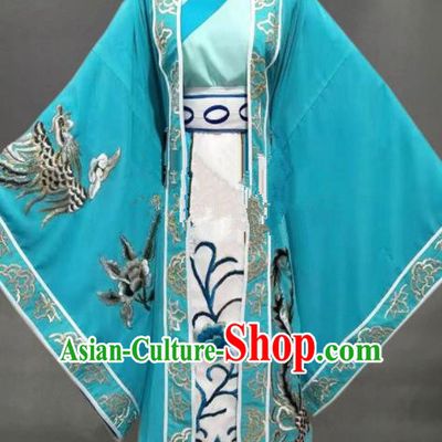 Chinese Traditional Peking Opera Diva Blue Dress Ancient Court Queen Costume for Women