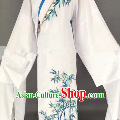 Professional Chinese Traditional Beijing Opera Niche Embroidered Bamboo White Robe Ancient Scholar Costume for Men