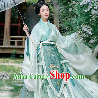 Asian Chinese Jin Dynasty Court Princess Green Hanfu Dress Traditional Ancient Drama Goddess Luo Costumes for Women