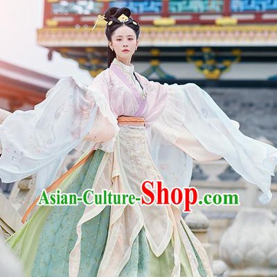 Asian Chinese Jin Dynasty Imperial Concubine Hanfu Dress Traditional Ancient Myth Water Goddess Costumes for Women