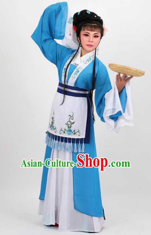 Chinese Traditional Peking Opera Maidservant Blue Dress Ancient Country Lady Costume for Women Chinese Traditional Peking Opera Maidservant Blue Dress Ancient Country Lady Costume for Women