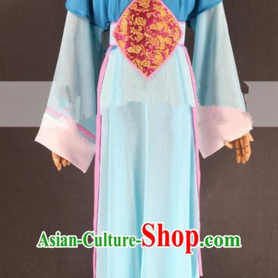 Chinese Traditional Peking Opera Actress Court Maid Blue Dress Ancient Servant Girl Costume for Women