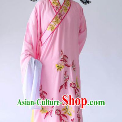 Chinese Traditional Beijing Opera Embroidered Peony Butterfly Pink Robe Ancient Scholar Costume for Men