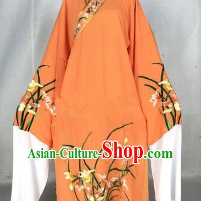 Chinese Traditional Beijing Opera Niche Embroidered Orchid Orange Robe Ancient Number One Scholar Costume for Men