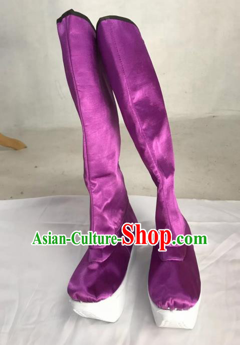 Traditional China Beijing Opera Officer Purple Boots Ancient Chinese Peking Opera Takefu Shoes Traditional China Beijing Opera Officer Purple Boots Ancient Chinese Peking Opera Takefu Shoes