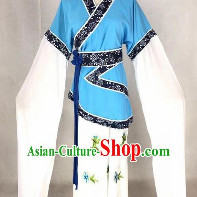 Chinese Traditional Peking Opera Actress Blue Dress Ancient Maidservant Country Lady Costume for Women