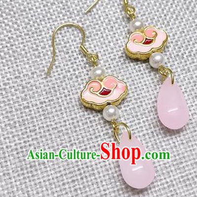 Chinese Traditional Hanfu Pink Cloisonne Cloud Earrings Ancient Princess Ear Accessories for Women