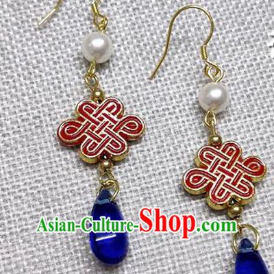 Chinese Traditional Hanfu Cloisonne Red Earrings Ancient Princess Ear Accessories for Women
