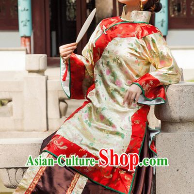 Qing Dynasty Chinese Boxer Time Qingdai Female Costumes Full Set for  Women