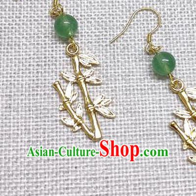 Chinese Traditional Hanfu Golden Bamboo Earrings Ancient Princess Ear Accessories for Women