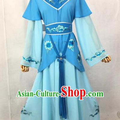 Chinese Traditional Peking Opera Country Lady Blue Dress Ancient Servant Girl Costume for Women