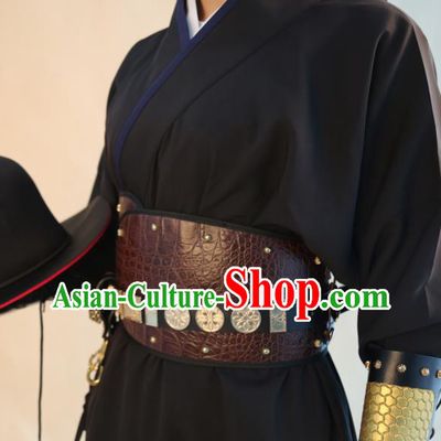 Chinese Traditional Hanfu Belts Ancient Ming Dynasty Swordsman Leather Waistband for Men