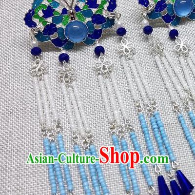 Chinese Traditional Hair Accessories Hanfu Blue Butterfly Hairpins Ancient Princess Hair Clip for Women