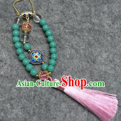 Chinese Traditional Palace Hanfu Green Beads Brooch Accessories Ancient Qing Dynasty Queen Breastpin Pendant for Women
