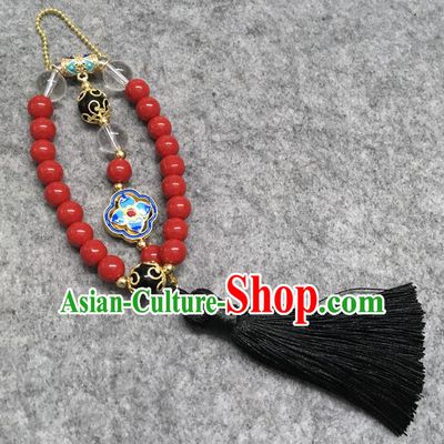 Chinese Traditional Palace Hanfu Red Beads Brooch Accessories Ancient Qing Dynasty Queen Breastpin Pendant for Women