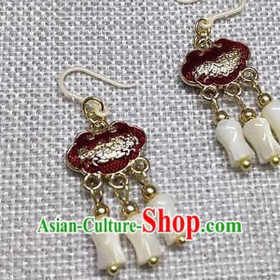 Chinese Traditional Hanfu Red Longevity Lock Earrings Ancient Princess Ear Accessories for Women
