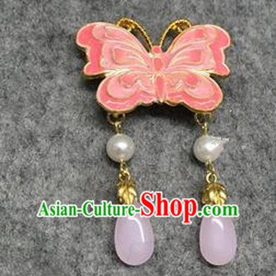 Chinese Traditional Hanfu Pendant Accessories Palace Pink Butterfly Brooch Ancient Qing Dynasty Queen Breastpin for Women