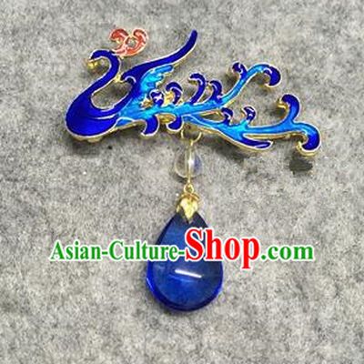 Chinese Traditional Hanfu Pendant Accessories Palace Blue Phoenix Brooch Ancient Qing Dynasty Queen Breastpin for Women