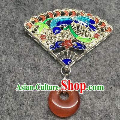 Chinese Traditional Hanfu Accessories Fan Brooch Ancient Qing Dynasty Queen Breastpin for Women