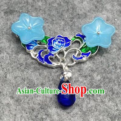 Chinese Traditional Hanfu Accessories Blueing Brooch Ancient Qing Dynasty Queen Breastpin for Women