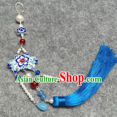 Chinese Traditional Hanfu Accessories Blueing Lotus Brooch Pendant Ancient Qing Dynasty Queen Breastpin for Women