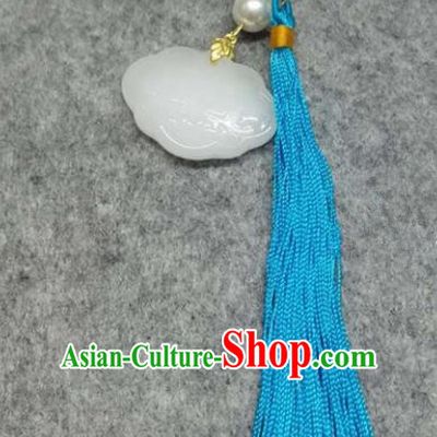 Chinese Traditional Hanfu Accessories Brooch Longevity Lock Blue Tassel Pendant Ancient Qing Dynasty Queen Breastpin for Women
