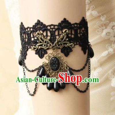 Top Grade Handmade Halloween Armlet Fancy Ball Black Lace Bracelet Accessories for Women