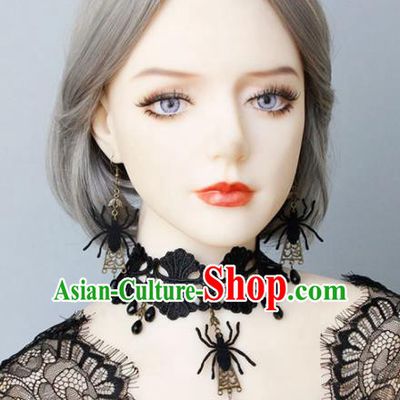 Handmade Halloween Cosplay Gothic Necklace Fancy Ball Black Lace Necklet Accessories for Women