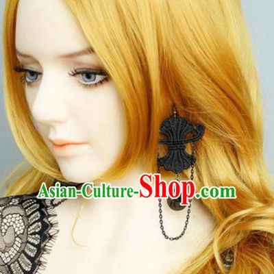 Top Grade Handmade Halloween Cosplay Gothic Earrings Fancy Ball Black Lace Ear Accessories for Women