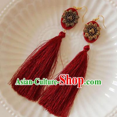 Top Grade Handmade Halloween Cosplay Gothic Red Tassel Earrings Fancy Ball Ear Accessories for Women