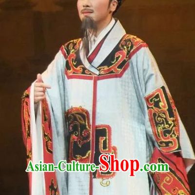Chinese Ancient Drama Qin Dynasty Prime Minister Li Si White Costumes and Hat Complete Set