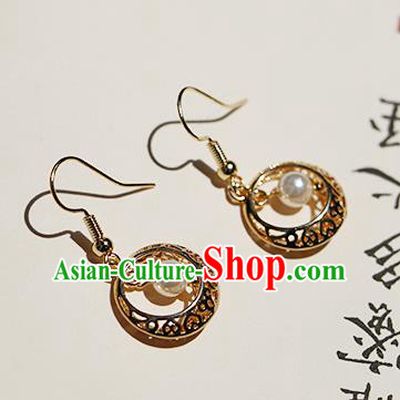 Chinese Traditional Hanfu Golden Ear Accessories Ancient Qing Dynasty Princess Earrings for Women
