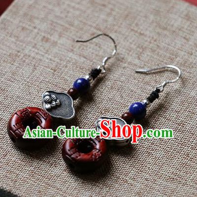 Chinese Traditional Hanfu Rosewood Ear Accessories Ancient Qing Dynasty Princess Earrings for Women