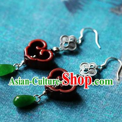 Chinese Traditional Hanfu Rosewood Cloud Ear Accessories Ancient Qing Dynasty Princess Earrings for Women