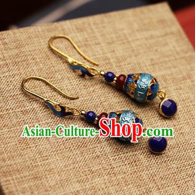 Chinese Traditional Hanfu Cloisonne Ear Accessories Ancient Qing Dynasty Princess Earrings for Women