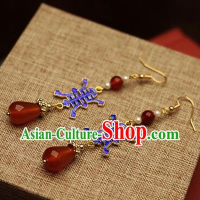 Chinese Traditional Hanfu Cloisonne Agate Ear Accessories Ancient Qing Dynasty Princess Earrings for Women