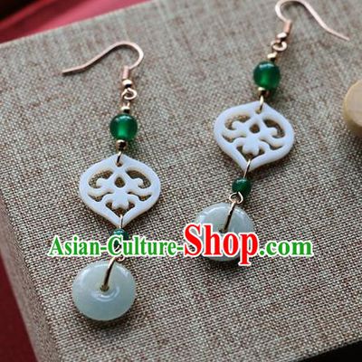Chinese Traditional Hanfu Court Jade Ear Accessories Ancient Qing Dynasty Princess Earrings for Women