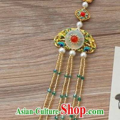 Chinese Qing Dynasty Cloisonne Golden Tassel Brooch Pendant Traditional Hanfu Ancient Imperial Consort Accessories for Women