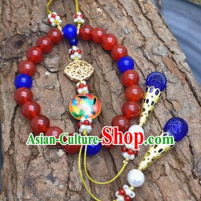 Chinese Traditional Hanfu Red Beads Breastpin Accessories Ancient Qing Dynasty Imperial Consort Brooch Pendant for Women